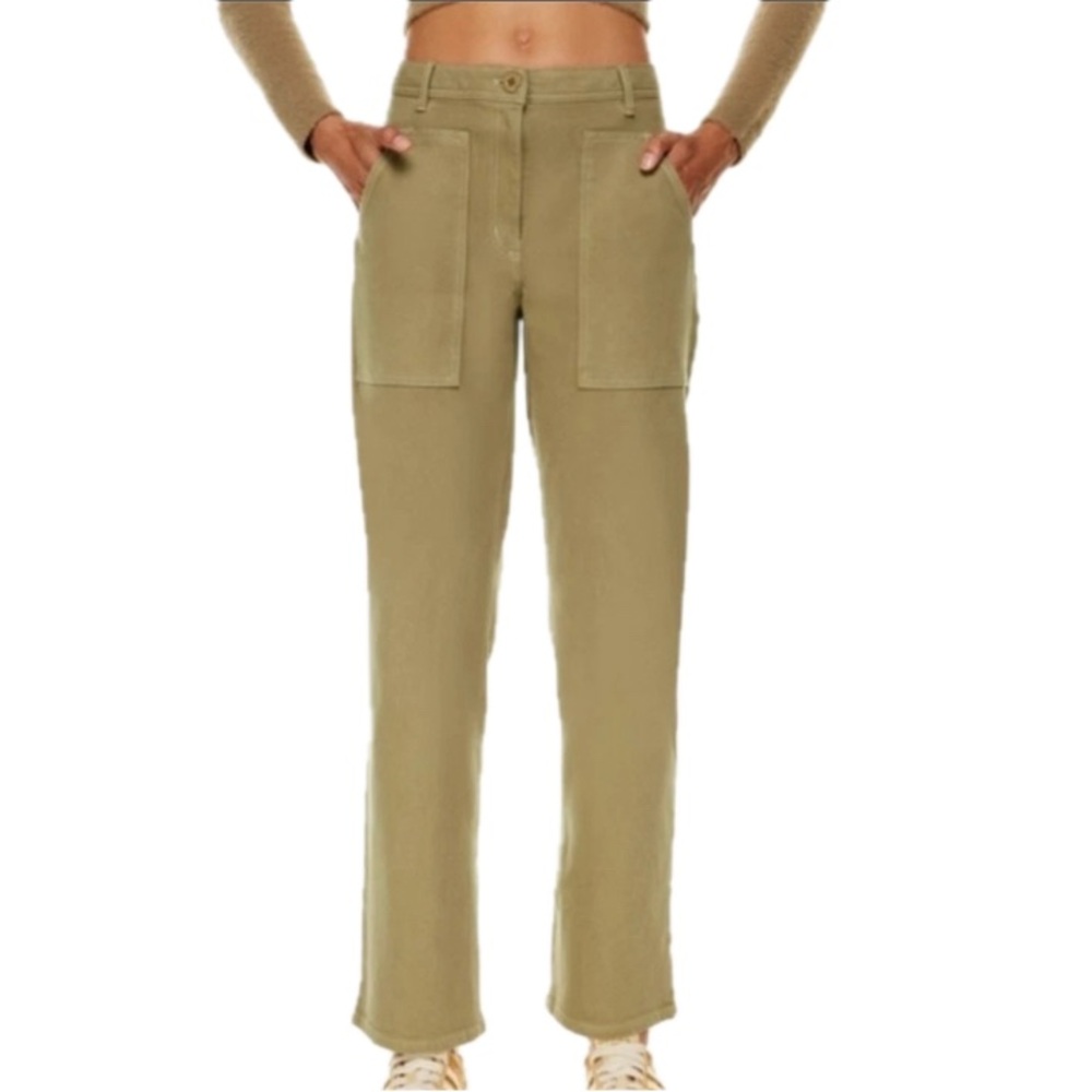 Aritzia Wilfred Free Utility Straight Leg Pants Size 6 Tan Stretch Twill EUC